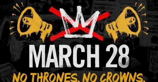 Decatur County RISE For Justice No Kings protest announcement. The next No Kings protest will be held March 28 from 12 to 1 PM at the Decatur County Courthouse